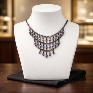 Purple & Dark Metal Choker Style Necklace